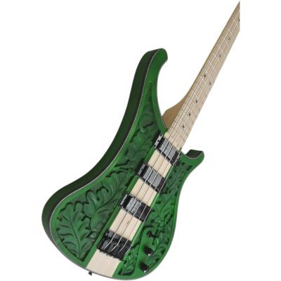Custom Nova Lemmy Kilmister 4004 Green Finish Natural Hand Carved Oak Leaf 4 String Bass - Image 4