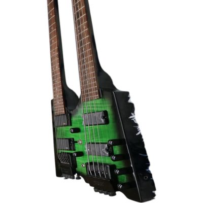 Custom Diplomat Green Flamed Maple Top Double Neck Headless 4 String Bass Neck 6 String Guitar Neck - Image 2