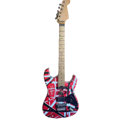 Custom Lazu Van Halen Red Black White Stripes Frankie Floyd Rose Tremolo Guitar - Image 2