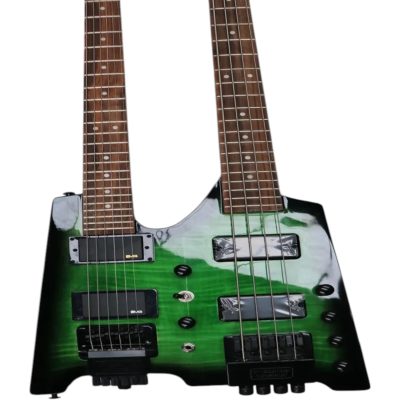 Custom Diplomat Green Flamed Maple Top Double Neck Headless 4 String Bass Neck 6 String Guitar Neck