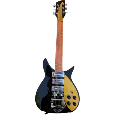 Custom Nova Black Jetglo 325C64 21 Inch Scale Length 6 String Padauk Fretboard Guitar Gold Pickguard - Image 4