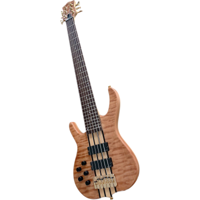 Custom Denver Elite BSR Natural Quilted Maple 6 String Bass Left Handed