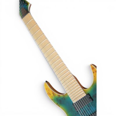 Custom Topaz Birdseye Black Machine Turquoise Iris Burst 8 String Guitar - Image 4