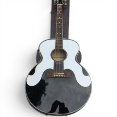 Custom Crown J180 Black Finish Brothers Acoustic Electric Guitar White Moustache Pickguards - Image 2