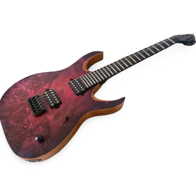 Custom Onyx Duvell Poplar Burl Top Elite Translucent Dirty Red Satin 6 String Electric Guitar - Image 2