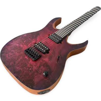 Custom Onyx Duvell Poplar Burl Top Elite Translucent Dirty Red Satin 6 String Electric Guitar