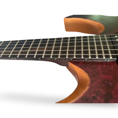 Custom Onyx Duvell Poplar Burl Top Elite Translucent Dirty Red Satin 6 String Electric Guitar - Image 6
