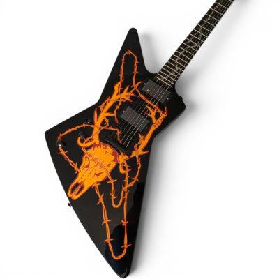 Custom Obsidian Hetfield MX250 Explorer Elk Skull Black Electric Guitar - Image 2