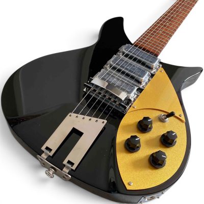 Custom Nova 325 Jetglo Black Lennon Guitar 21 Inch Scale Length Trapeze Tailpiece - Image 2