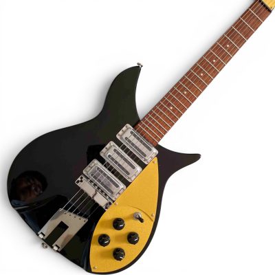 Custom Nova 325 Jetglo Black Lennon Guitar 21 Inch Scale Length Trapeze Tailpiece - Image 5