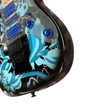 Custom Axis JEM77 Lotus Blue Floral Pattern Electric Guitar - Image 2
