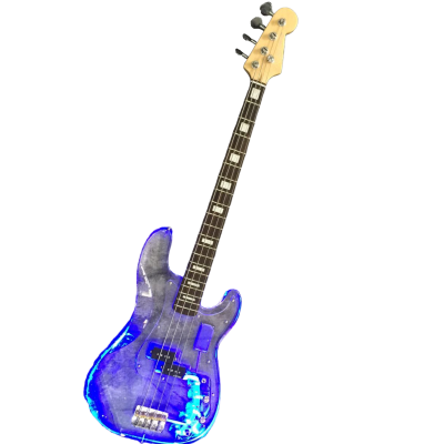 Custom Regent Plexiglass Lucite Acrylic Blue LED Glow Rosewood Fretboard Precision Blue LED Glow 4 String Bass - Image 2