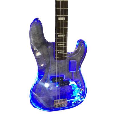 Custom Regent Plexiglass Lucite Acrylic Blue LED Glow Rosewood Fretboard Precision Blue LED Glow 4 String Bass