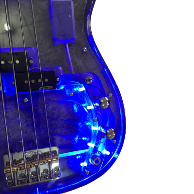 Custom Regent Plexiglass Lucite Acrylic Blue LED Glow Rosewood Fretboard Precision Blue LED Glow 4 String Bass - Image 6
