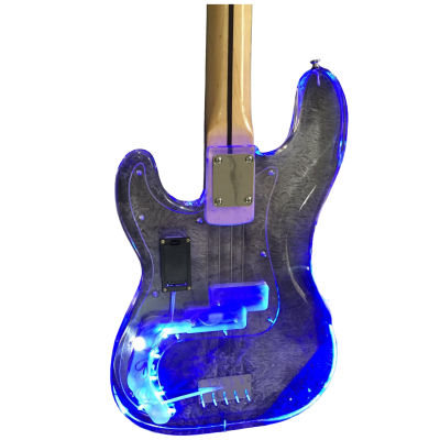 Custom Regent Plexiglass Lucite Acrylic Blue LED Glow Rosewood Fretboard Precision Blue LED Glow 4 String Bass - Image 8