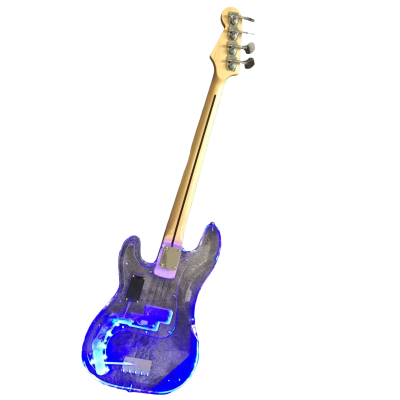 Custom Regent Plexiglass Lucite Acrylic Blue LED Glow Rosewood Fretboard Precision Blue LED Glow 4 String Bass - Image 9