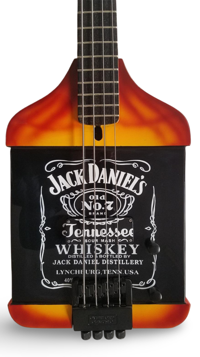 Custom Forge Jack Daniels Bottle Orange Black Finish 4 String Headless Bass - Image 3