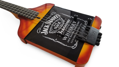 Custom Forge Jack Daniels Bottle Orange Black Finish 4 String Headless Bass - Image 6