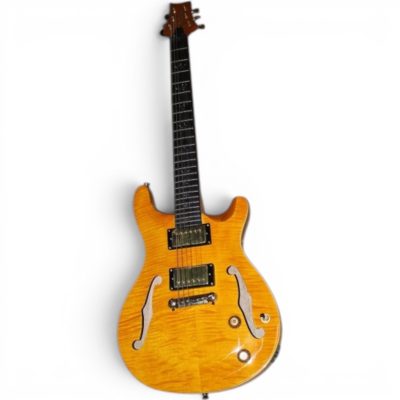 Custom Monarch Santana Yellow Amber Flamed Maple Top Double Cutaway Guitar Fhole - Image 2