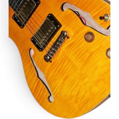 Custom Monarch Santana Yellow Amber Flamed Maple Top Double Cutaway Guitar Fhole - Image 4