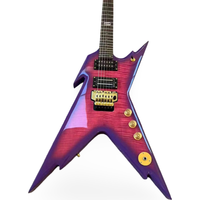 Custom Tempest Trans Royal Purple Burst Dimebag Razorback Flying V Floyd Rose Tremolo Blacktooth Guitar ML