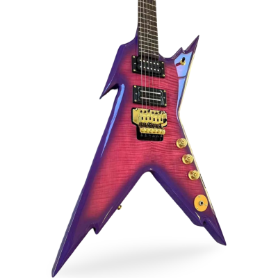 Custom Tempest Trans Royal Purple Burst Dimebag Razorback Flying V Floyd Rose Tremolo Blacktooth Guitar ML - Image 5