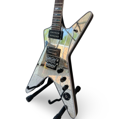 Custom Tempest ML Cracked Mirror Shattered Glass Dimebag Flying V Floyd Rose Tremolo Guitar - Image 3