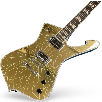Custom Axis Iceman Gold Cracked Mirror Crystal Paul Stanley Mahogany Wood Body Guitar - Image 2