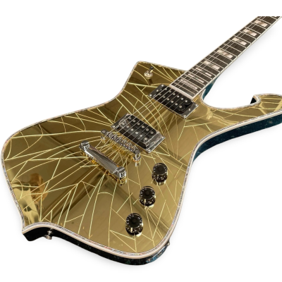 Custom Axis Iceman Gold Cracked Mirror Crystal Paul Stanley Mahogany Wood Body Guitar
