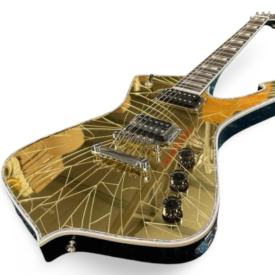 Custom Axis Iceman Gold Cracked Mirror Crystal Paul Stanley Mahogany Wood Body Guitar - Image 4