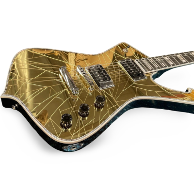 Custom Axis Iceman Gold Cracked Mirror Crystal Paul Stanley Mahogany Wood Body Guitar - Image 5