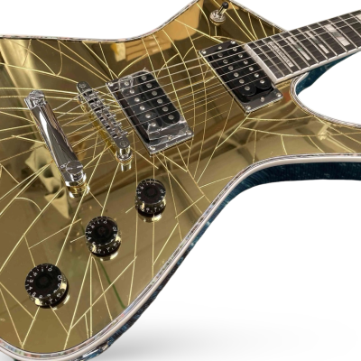Custom Axis Iceman Gold Cracked Mirror Crystal Paul Stanley Mahogany Wood Body Guitar - Image 6