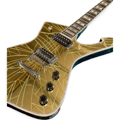 Custom Axis Iceman Gold Cracked Mirror Crystal Paul Stanley Mahogany Wood Body Guitar - Image 7