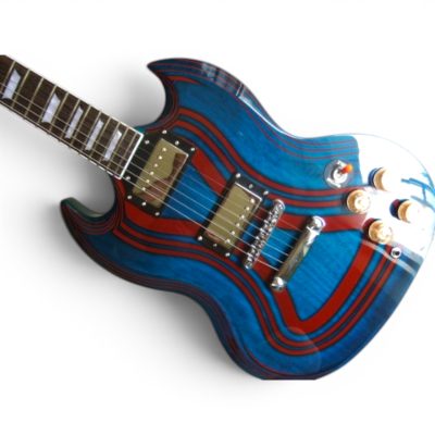Custom Crown SG Red Blue Zoot Striped Effect Guitar - Image 4