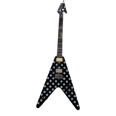 Custom Crown Tremolo Flying V Black White Polka Dots 6 String Guitar Karl Sandoval - Image 2