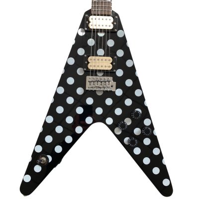 Custom Crown Tremolo Flying V Black White Polka Dots 6 String Guitar Karl Sandoval