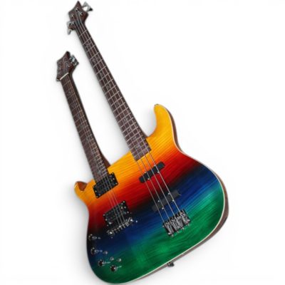 Custom Monarch 6 String Guitar 4 String Bass Prism Rainbow Burst Flamed Maple Top Double Neck - Image 2