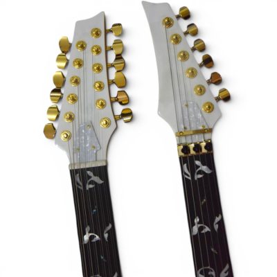 Custom Axis Steve Double Neck Alphine White Jem 6 and 12 String Floyd Rose Tremolo Guitar Fretless - Image 4