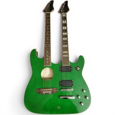 Custom Cinder Striker AX 404C Double Neck Translucent Green 6 and 6 String Acoustic 4 Band EQ Guitar - Image 2