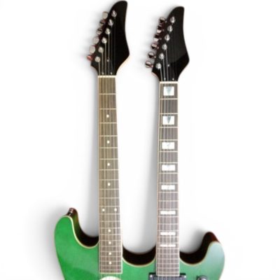 Custom Cinder Striker AX 404C Double Neck Translucent Green 6 and 6 String Acoustic 4 Band EQ Guitar - Image 4