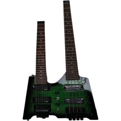 Custom Diplomat Green Flamed Maple Top Double Neck Headless 4 String Bass Neck 6 String Guitar Neck - Image 8