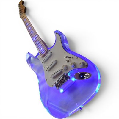 Custom Regent Plexiglass Acrylic Lucite Integrated Blue LED Illumination Guitar - Image 7