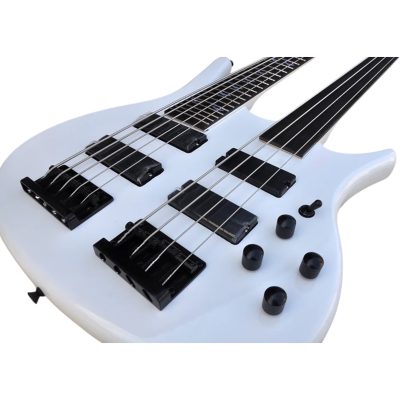 Custom Axis Double Neck Hybrid Sound Gear White 5 String And 4 String Bass