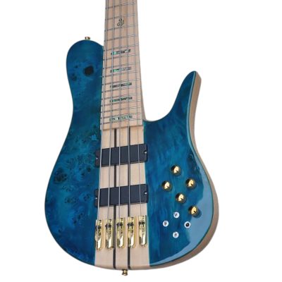 Custom Solis Imperial Single Cutaway Elite Bona Translucent Caribbean Blue Burst Gloss Burl 5 String Bass