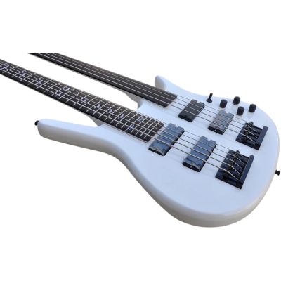 Custom Axis Double Neck Hybrid Sound Gear White 5 String And 4 String Bass - Image 4