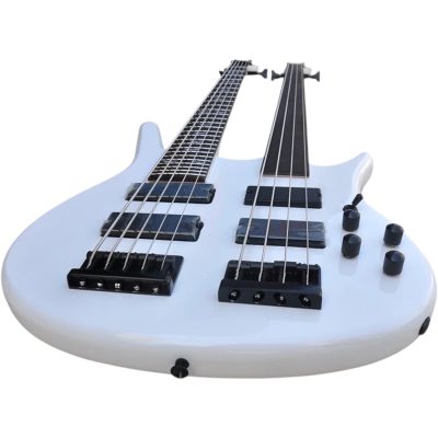 Custom Axis Double Neck Hybrid Sound Gear White 5 String And 4 String Bass - Image 3