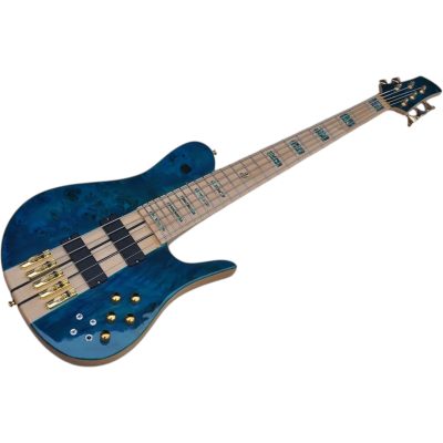 Custom Solis Imperial Single Cutaway Elite Bona Translucent Caribbean Blue Burst Gloss Burl 5 String Bass - Image 6