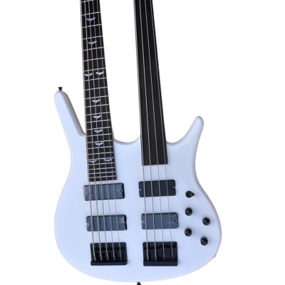 Custom Axis Double Neck Hybrid Sound Gear White 5 String And 4 String Bass - Image 8