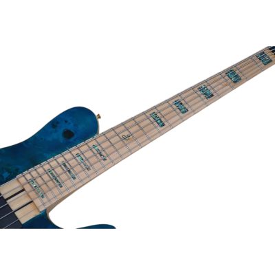 Custom Solis Imperial Single Cutaway Elite Bona Translucent Caribbean Blue Burst Gloss Burl 5 String Bass - Image 5