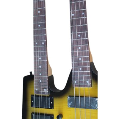 Custom Diplomat Yellow Flamed Maple Top Double Neck Headless 4 String Bass Neck 6 String Guitar Neck - Image 6